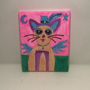 Colorful Witch Cat Art Canvas